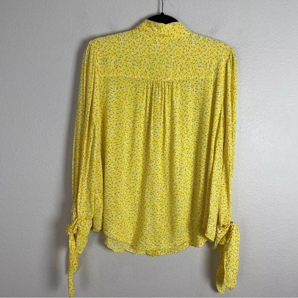 Anthropologie Maeve Womens 8 Blithe Yellow Button Down Shirt Blouse Tie Sleeves - Picture 8 of 12